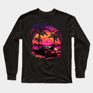 Retro Car in Synthwave Style Long Sleeve T-Shirt